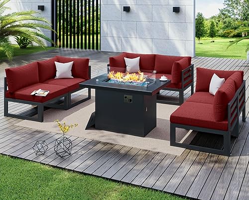 Miniatura 641 de NICESOUL 7 Piece White Powder-Coated Aluminum Patio Furniture with Fire Pit Table, 29 Inch Extra Wide Outdoor Sectional Sofa for 6, High-End Heavy