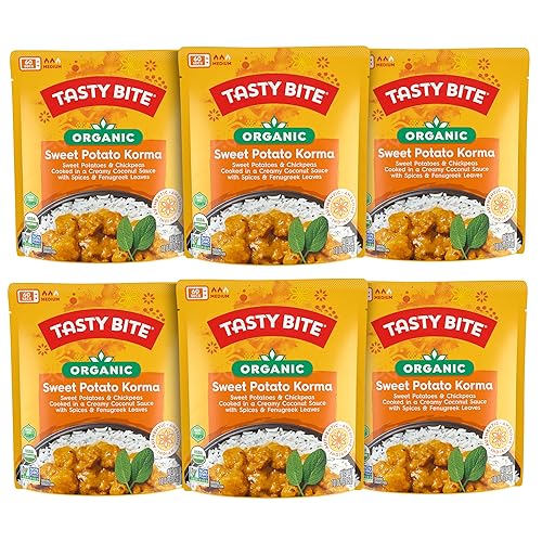 Tasty Bite Korma de batata orgánica, apto para microondas, listo para comer, 10 onzas (paquete de 6)