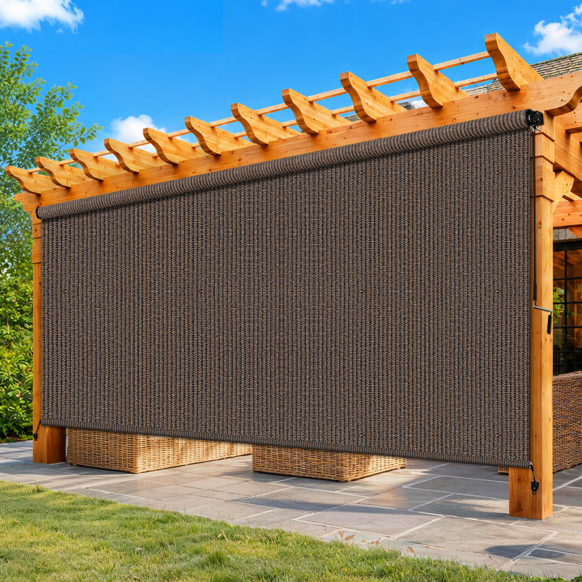 Photo 1 of Breezombra 10'W x 8'H Mocha Outdoor Roller Shade