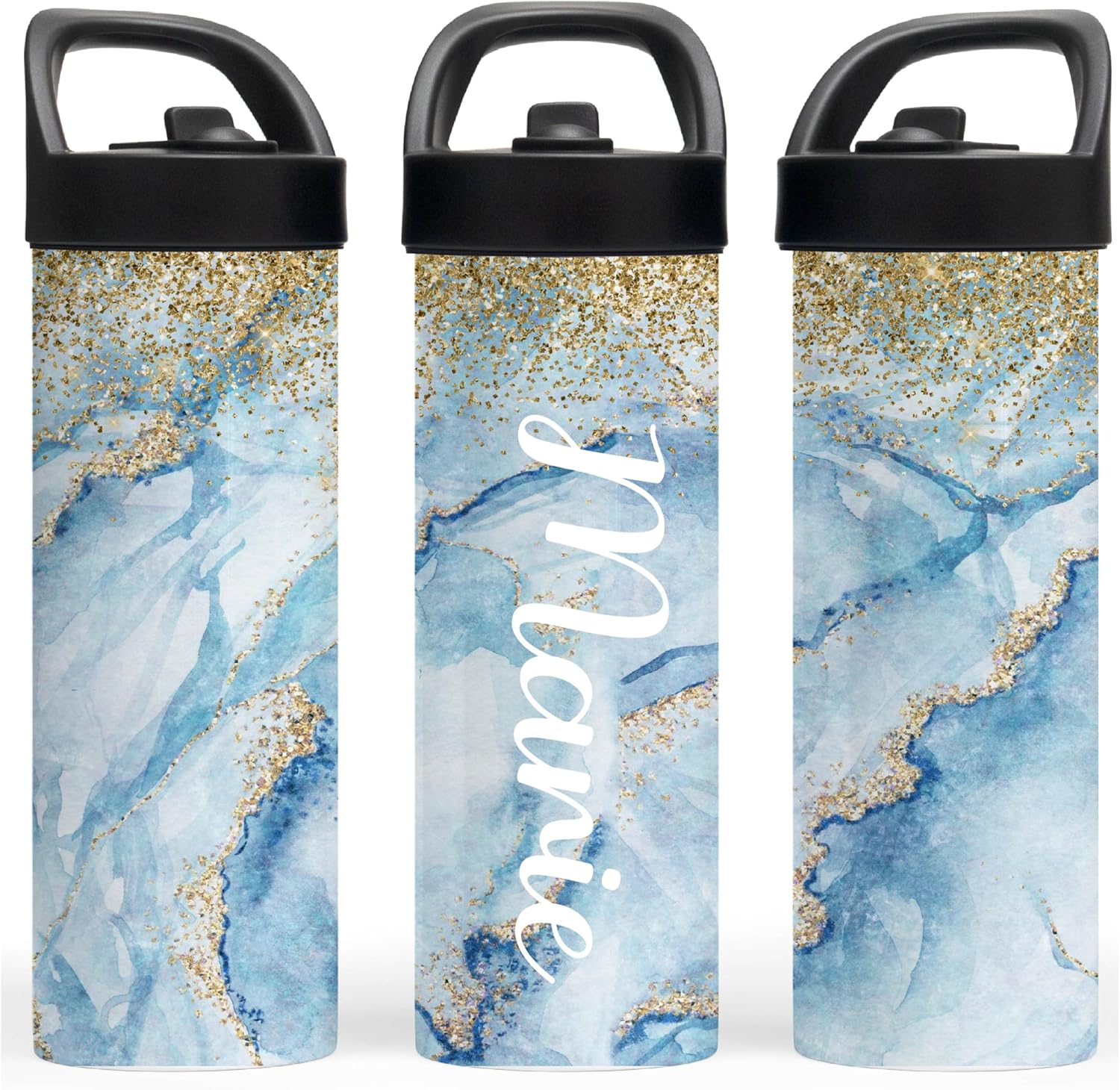 Custom Leakproof Water Bottle 20oz| Gym Tumblers| Running Cup| Adult Tumbler| Marble Sport Bottle (Light Blue)