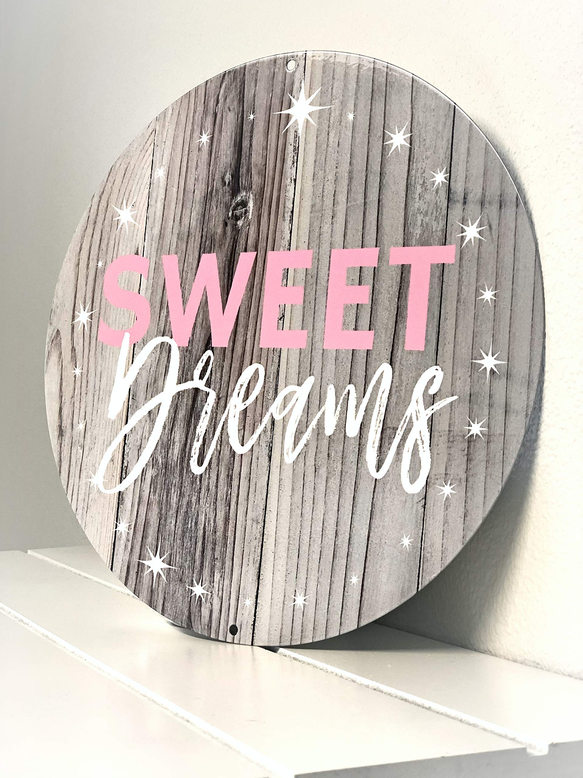 Señal de metal rústico premium Sweet Dreams rosa decoración infantil duradera