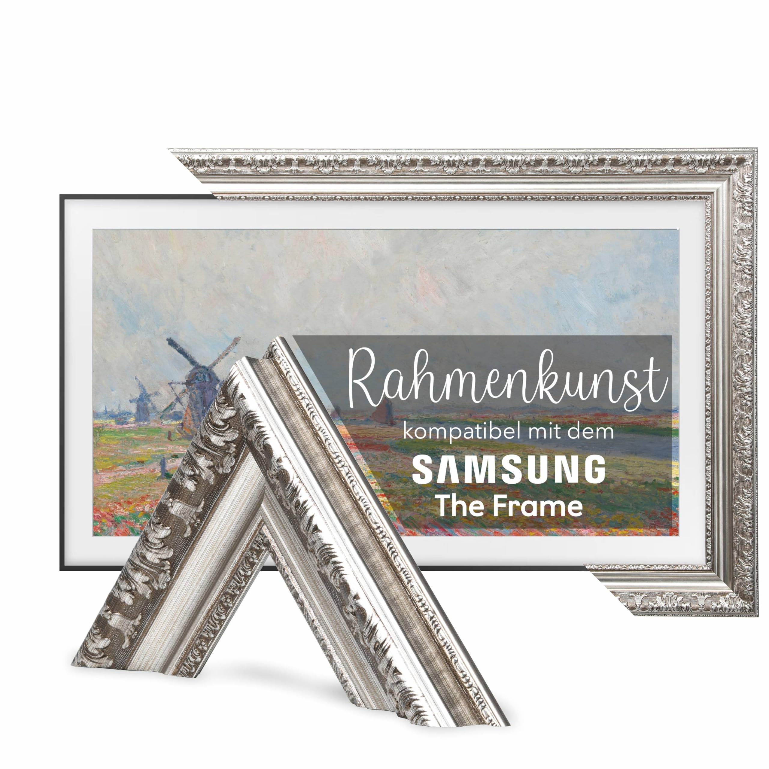 65-Zoll-TV-Rahmen kompatibel mit Samsung The Frame & Pro, Antiksilber, geeignet für wandmontierte Fernseher