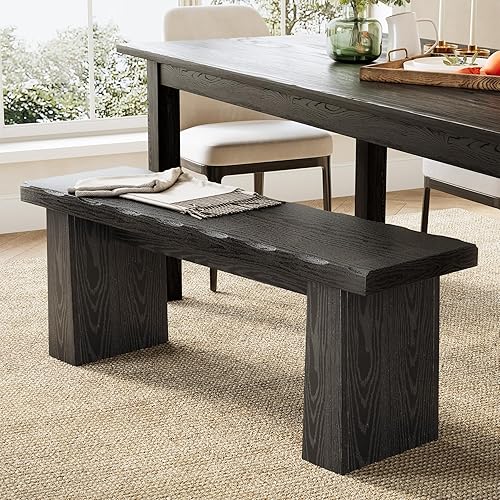 47-Inch Wooden Entryway Bench, Farmhouse Dining Bench with Sturdy Frame
