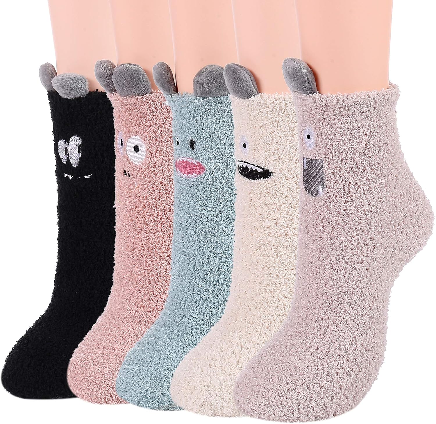 Zando Women's Winter Fuzzy Warm Crew Sock Microfiber Cozy Sleeping Plush Socks Thick Fluffy Slipper Sock Casual Super Soft Home Sock 5 Pairs Rainbow Solid One Size at  Women’s Clothing store
