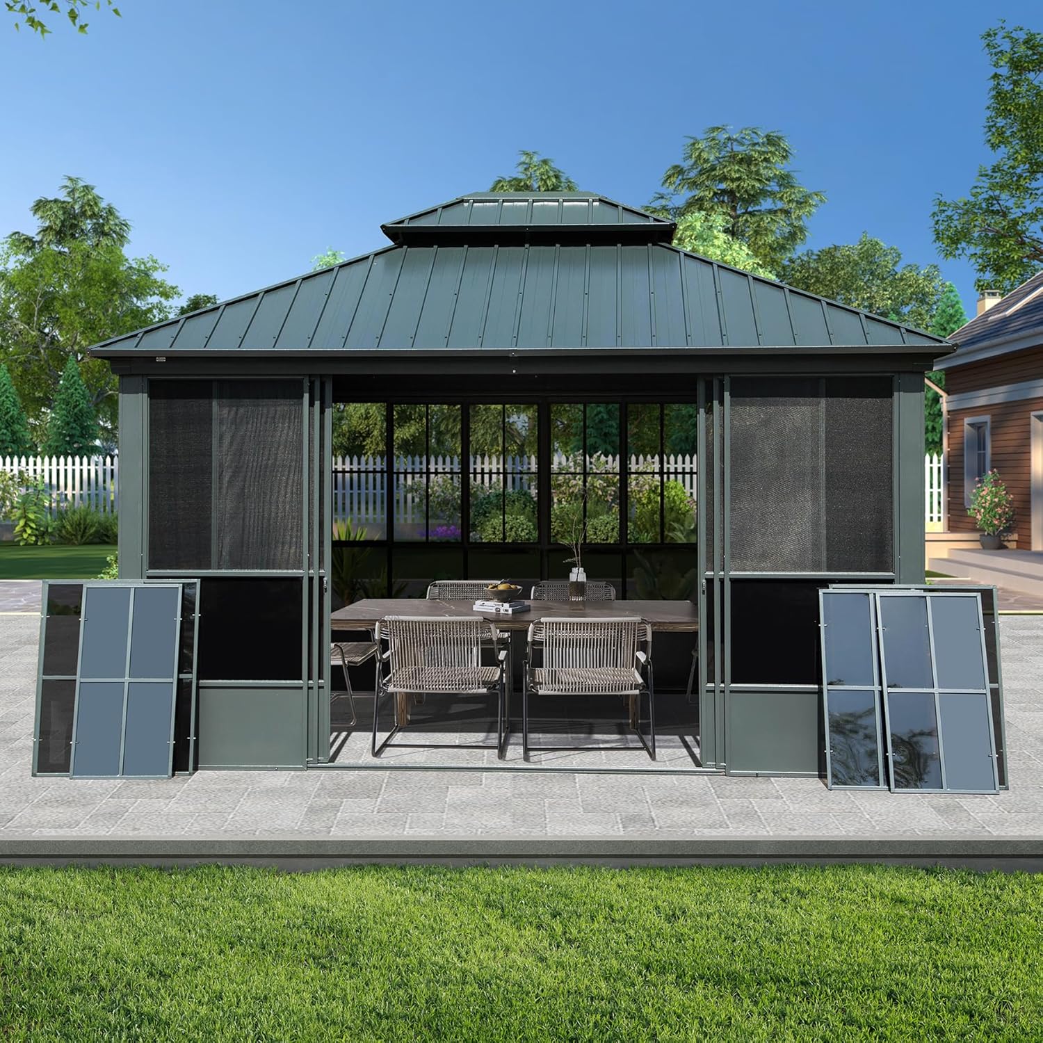 Domi 12x14FT Sunroom,Solarium Aluminum Hardtop Gazebo with