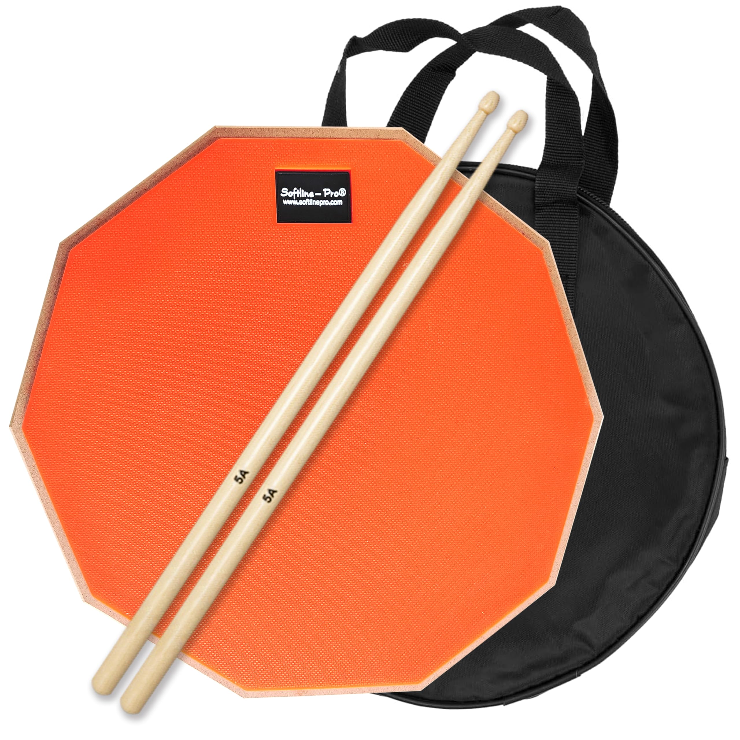 Softline Pro Dumbed Drum Practice Pad 12-Inch 10-Corner Design Double-Sided Natural Rubber Pad with Carry Bag & 5A Maple Wood Drumstick (SP-DPP45-SB-OG)-picture-11