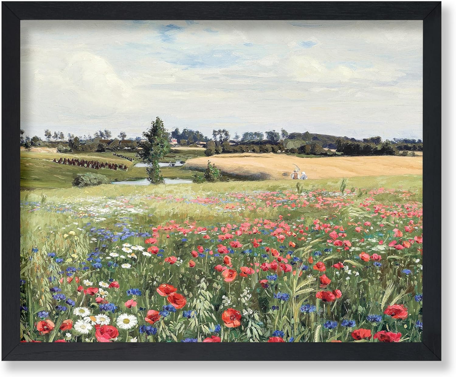 Poster Master Vintage Spring Meadow Poster - Retro Field With Poppies and Daisies Painting Print - Flower Art - Gift for Men & Women - Decor for Living Room, Bedroom or Dorm - 16x20 UNFRAMED Wall Art