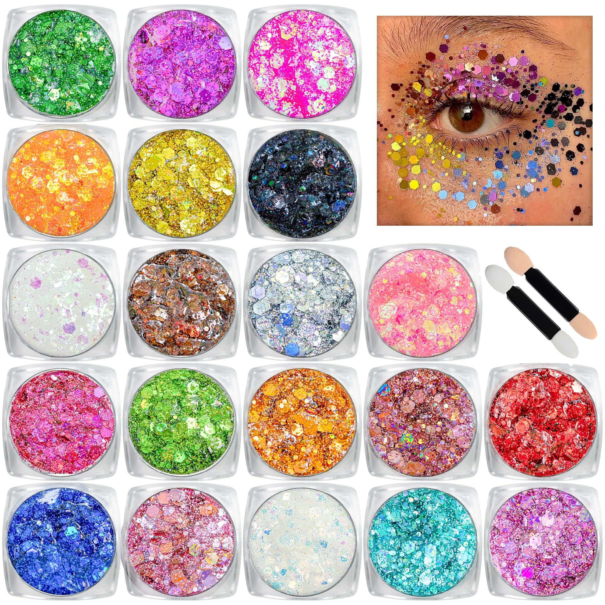 Body Glitter Face Glitter Makeup Festival Glitter, 20 Colors Face and Body Glitter Gel, Hair Glitter Gel, Body Makeup