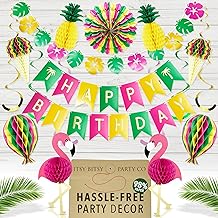 Premium Reusable Luau Party Decorations - Hawaiian Aloha/Happy Birthday Banner, Pineapple, Flamingo Decor for Summer/Beach/Tropical Parties