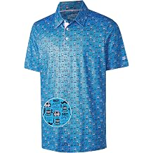 Mens Golf Shirt Short Sleeve Dry Fit Print Moisture Wicking Performance Patterns Collared Polo Shirt