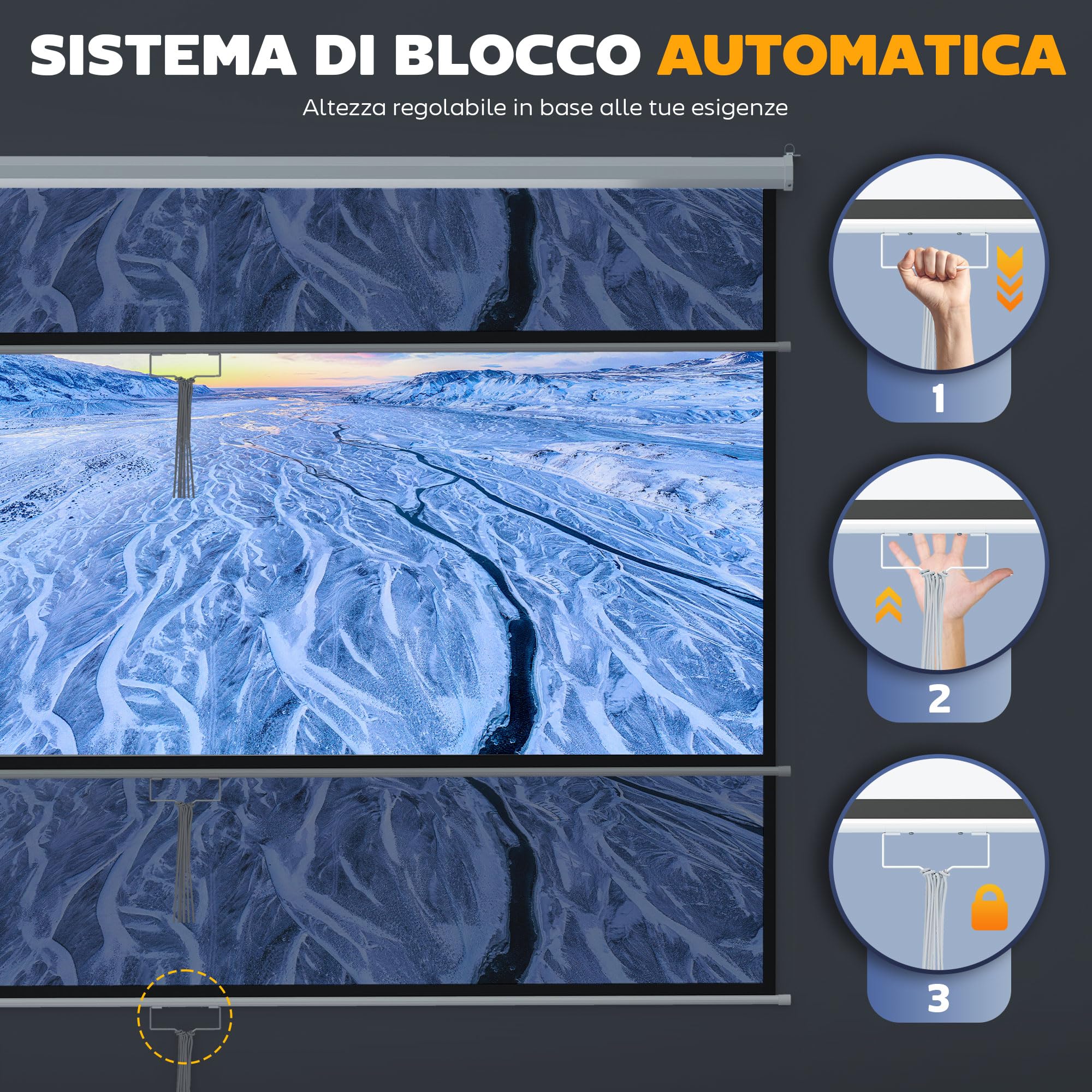 HOMCOM Telo Proiettore da 120 Pollici 4K HD Formato 16:9 con Fissaggio a Muro e Soffitto, Schermo Proiettore in Metallo, Grandangolo di 160 Gradi, per Casa, Home, Cinema, Esterno, Bianco
