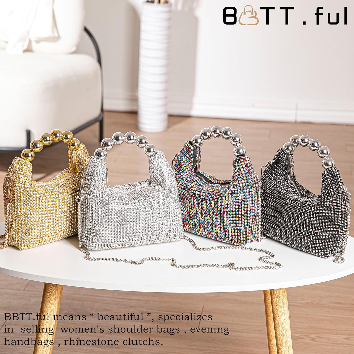 Sparkling Women's Evening Handbags Rhinestone Purse Crossbody Bag Wedding Prom Party Club Purses - Image 2