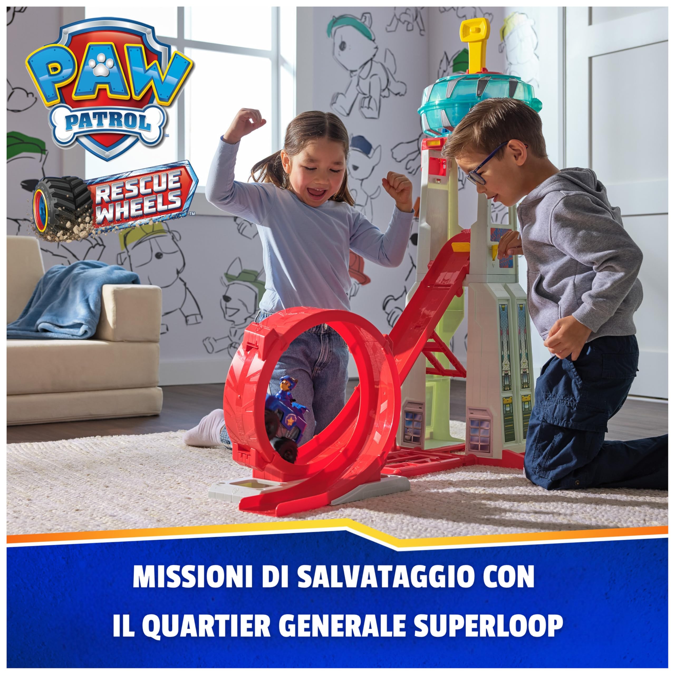 Paw Patrol, Quartier Generale Superloop, Set di Gioco con Luci e Suoni, 3+ | 6 Veicoli, Effetti Sonori, Torre Di 1 Metro Di Altezza, Personaggio Chase e Auto Di Pattuglia, Centro Di Comando