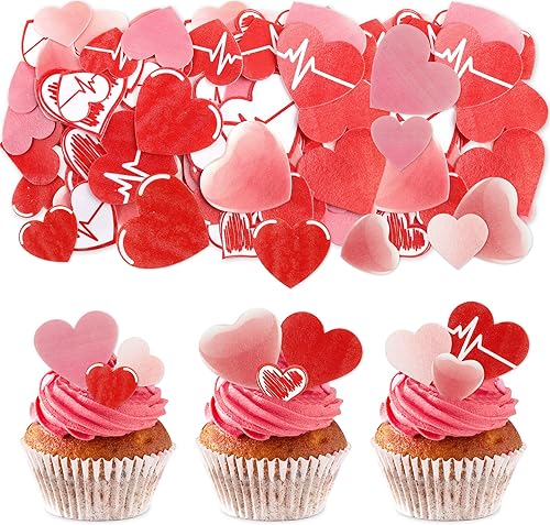 Miniatura 11 de Ercadio XOXO - Paquete de 24 adornos para cupcakes con purpurina con forma de corazón y corazones de amor dulce para el día de San Valentín,