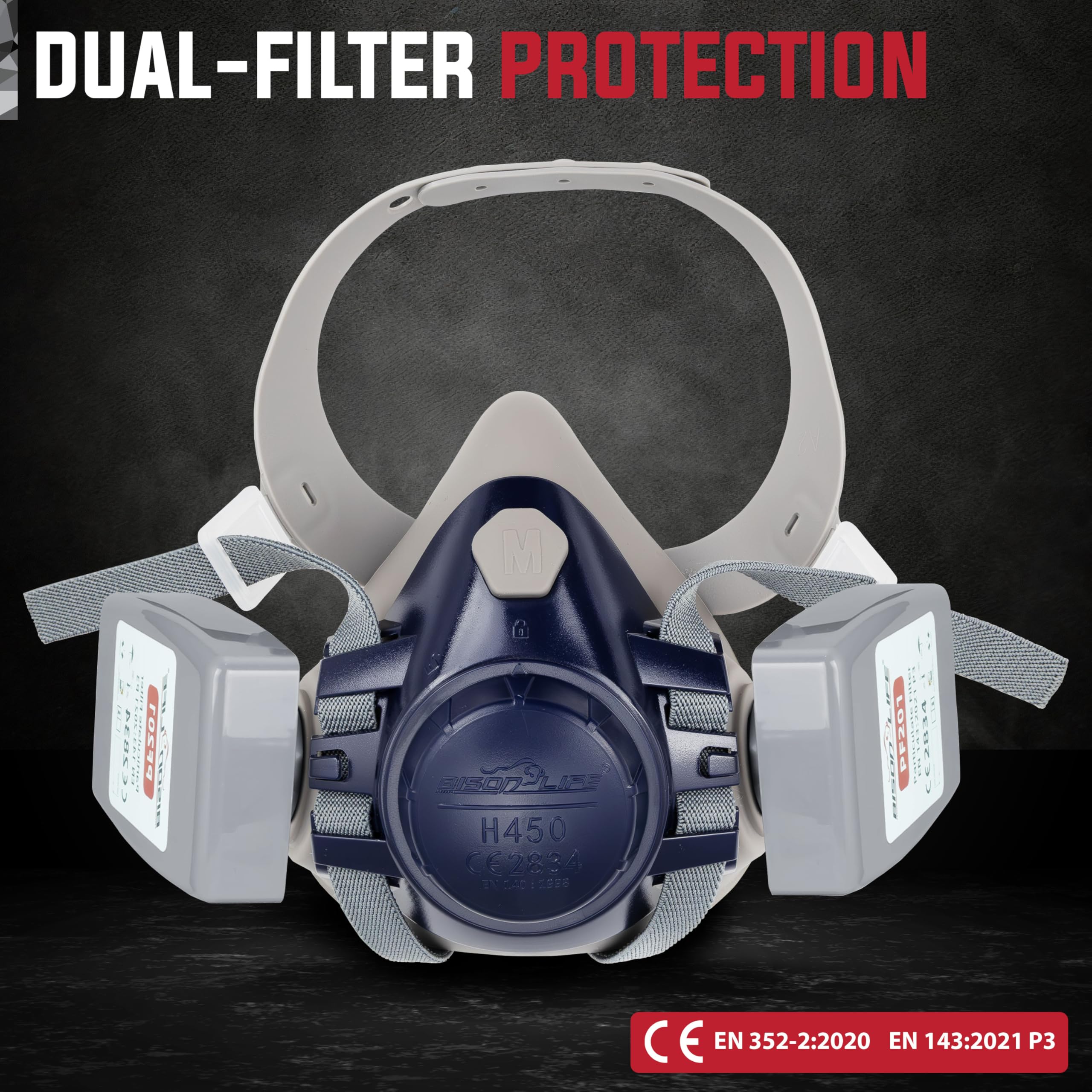 BISON LIFE ProAer™- H450 with PF201 Industrial Respirator Mask, Reusable Face Mask for Welding Sanding, Grinding, Casting - Image 4
