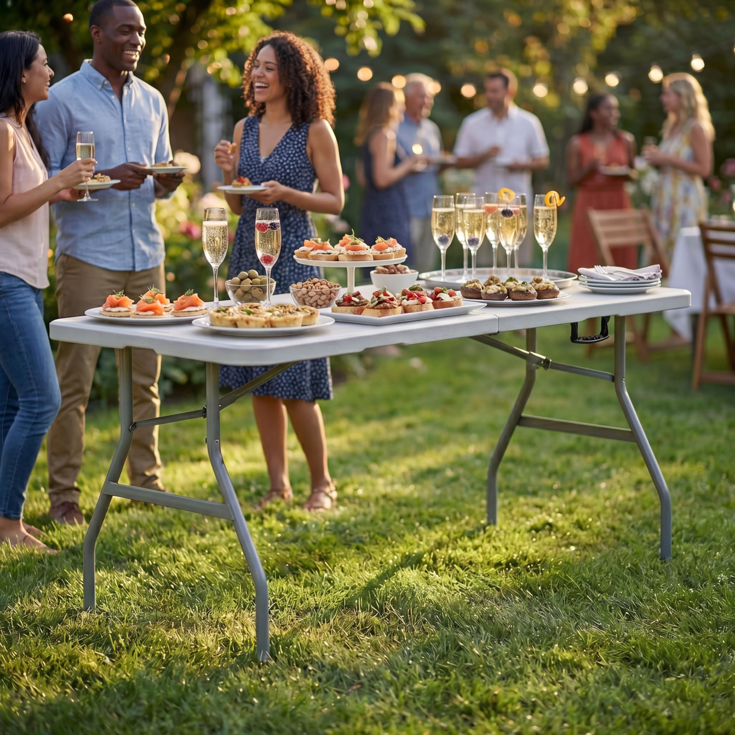 Home Vida Table Pliante de 1,5 m très résistante pour Camping, Buffet, Mariage, marché, Jardin, fête, Voiture, Stand de Pique-Nique, tréteau intérieur ou extérieur, poignée de Transport Pliable