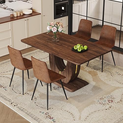 Miniatura 93 de JUFU Juego de mesa de comedor para 6 personas con sillas tapizadas de poliuretano, mesa y sillas de comedor de mármol sintético gris de 63 pulgadas,