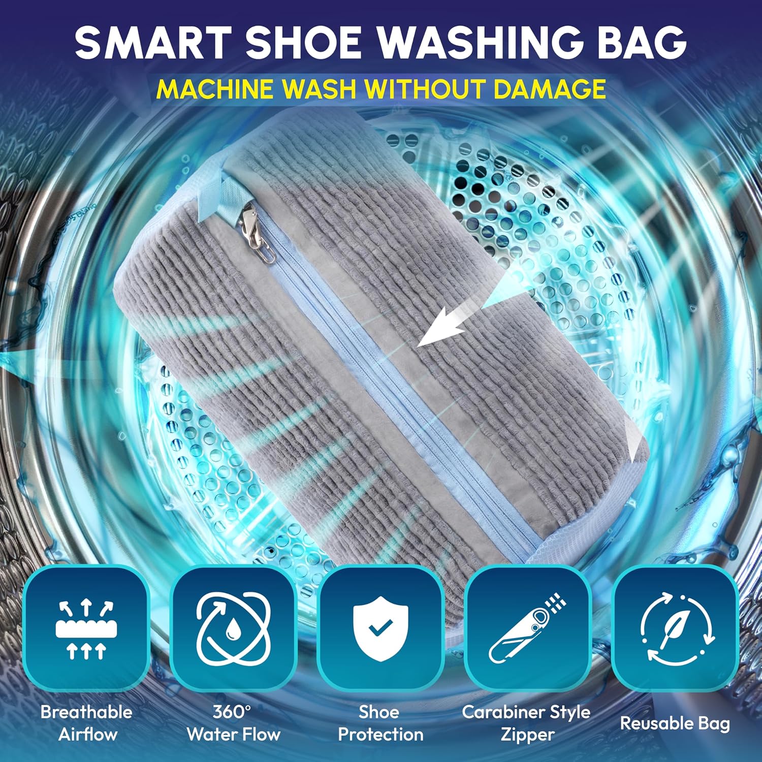 Shoe Washing Bag for Washing Machine, 1, Grey & Blue