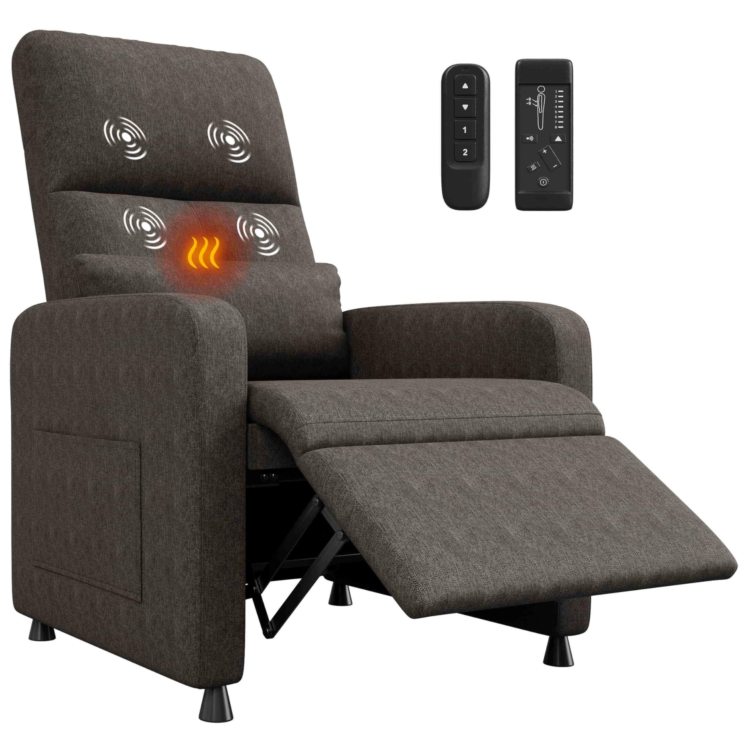 Aptliton Adult Electric Recliner Armchair With Heat & Massage, Linen Brown