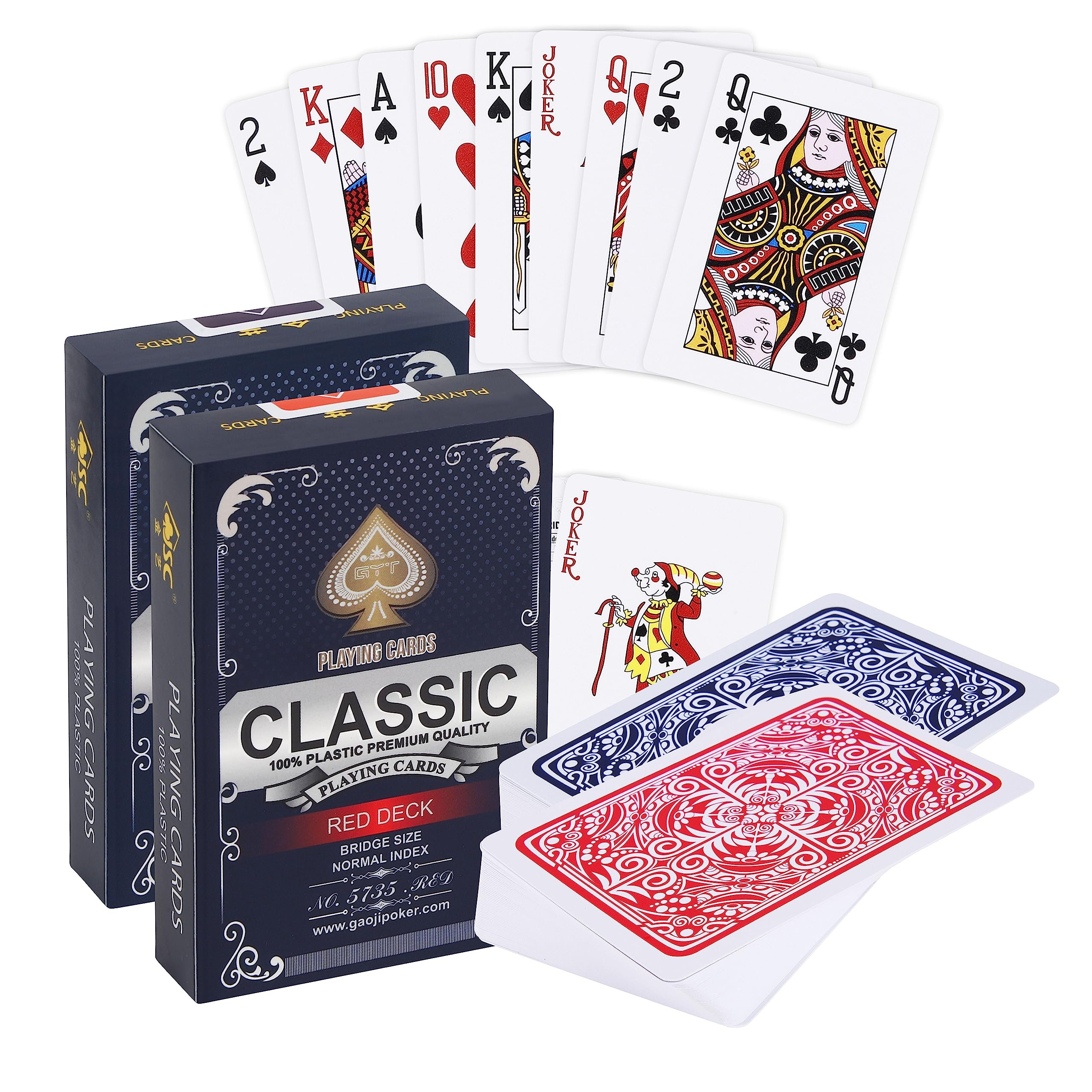 2X Kunststoff Spielkarten | Wasserdicht | Professionelle Qualität | 100% wasserdichter Kunststoff | Luxus Design Mit klassischer Karte | Flexibel Und Robust | Bridge & Poker | Duo Pack Rot und Blau