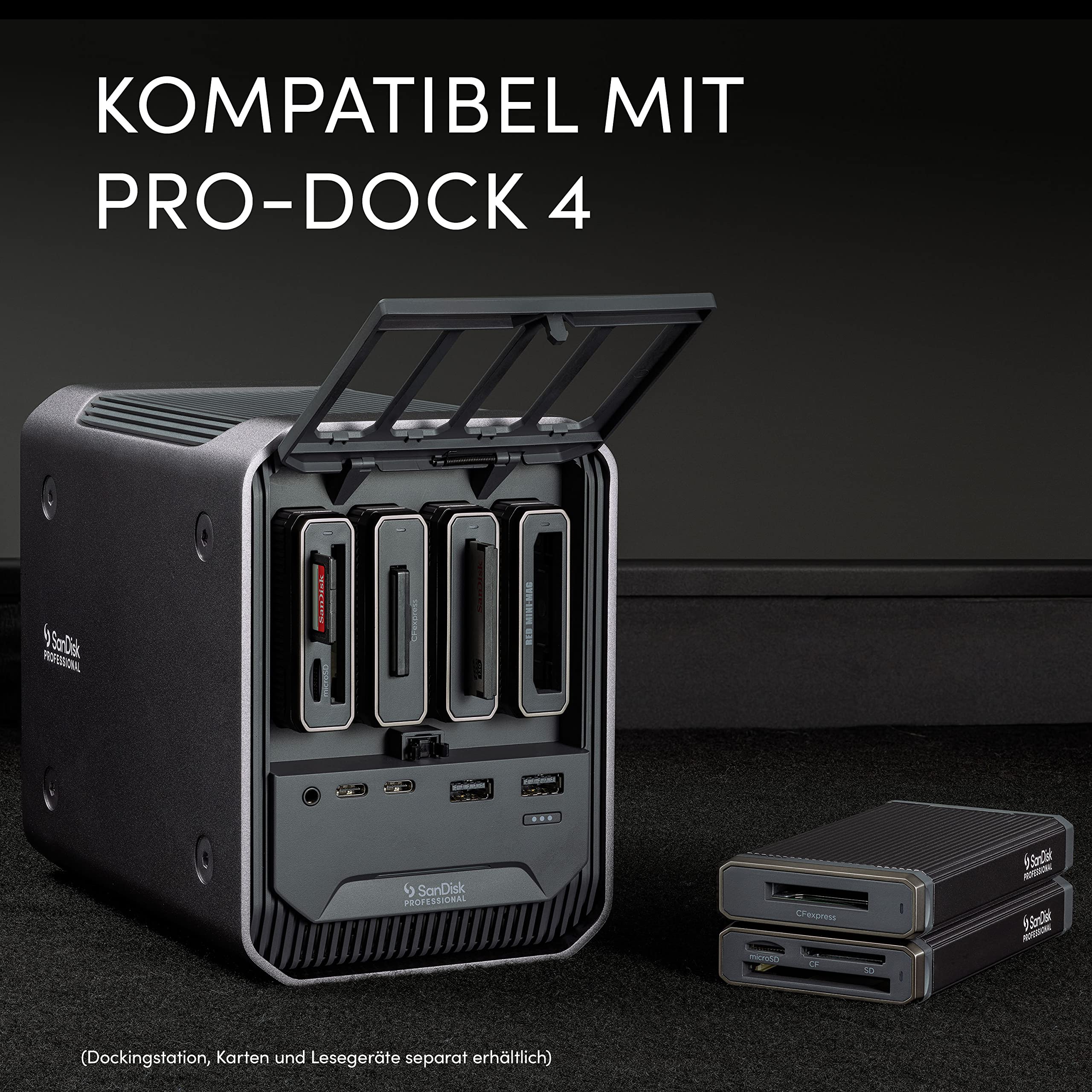 SanDisk PROFESSIONAL PRO-READER Multi-Card, High-Performance-Kartenleser für CF-, SD- und microSD-Karten, kompatibel mit USB-C, schnelle Übertragung | Unterstützt Cf, UHS-I und Ii SD und Microsd, 5 GB pro S, inklusive 0,5 m USB-C-Kabel, kompatibel mit Mac