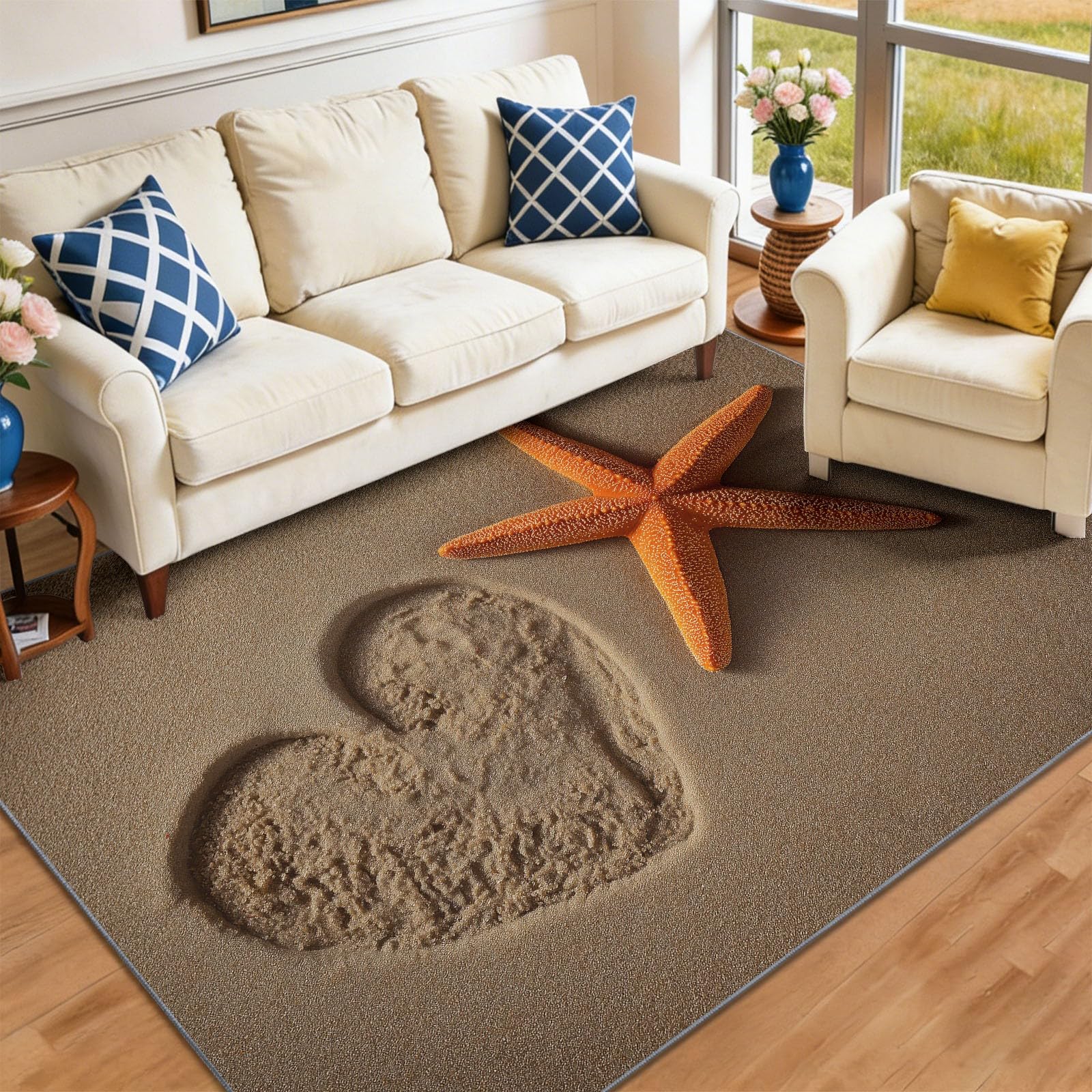 Tapis de salon motif plage marron orange 140x200cm pour chambre