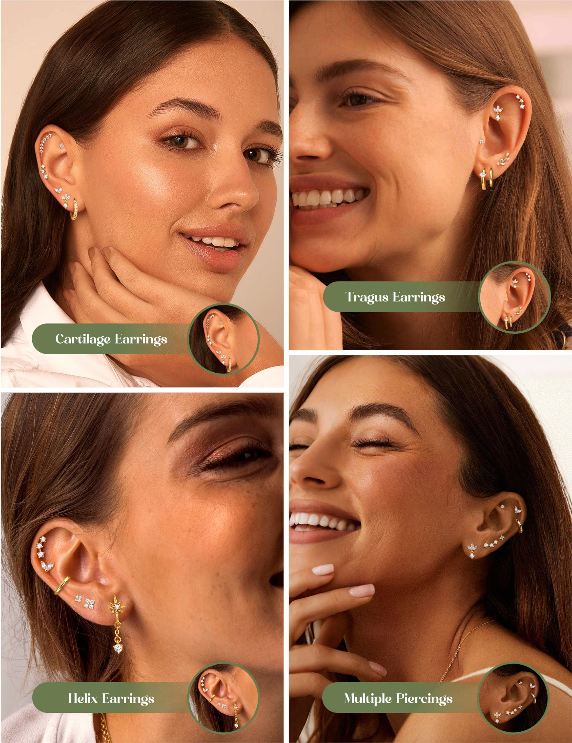 Helix Piercing Schmuck Set mit Ohrringen aus Chirurgenstahl