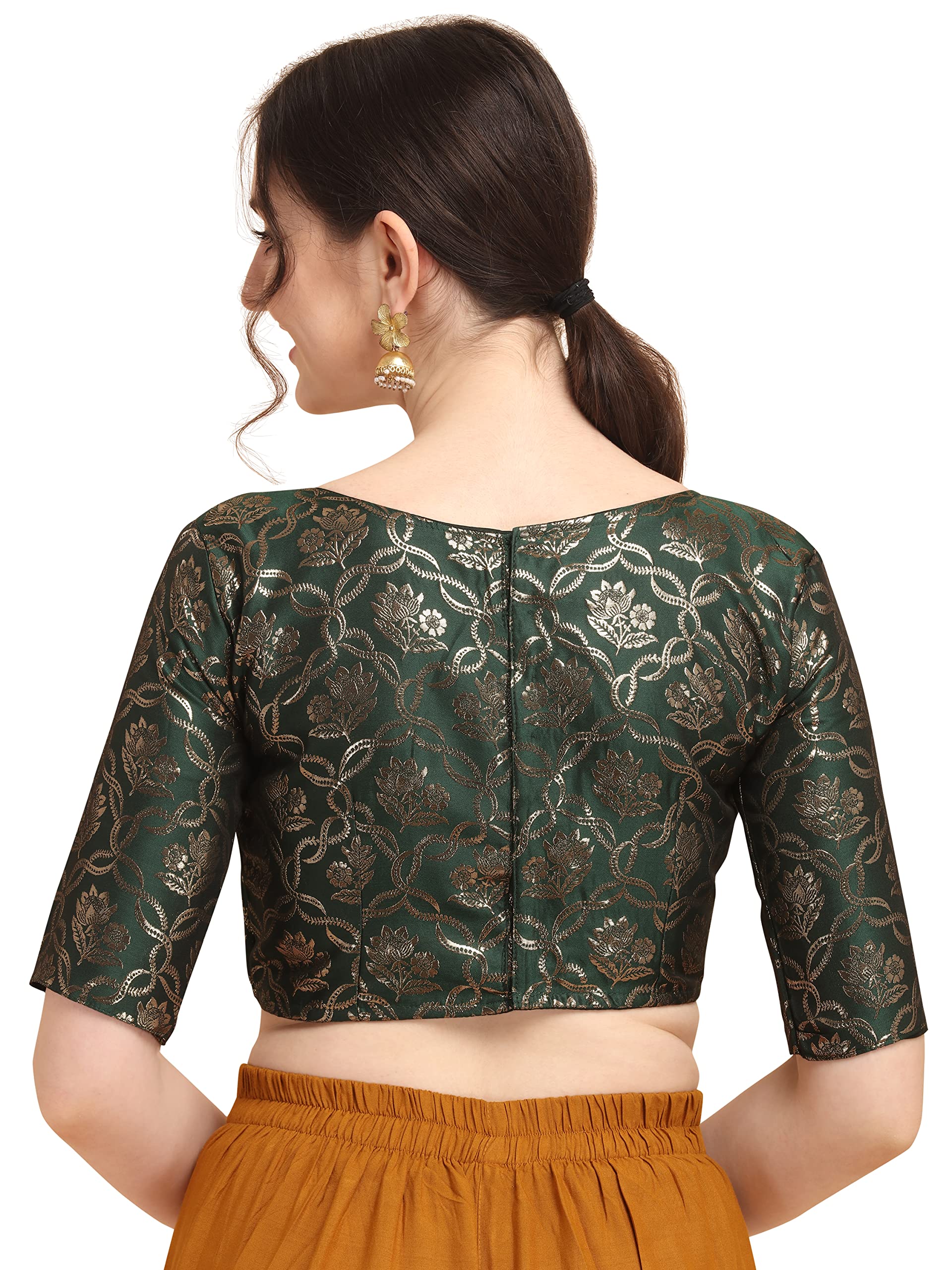 Oomph Jacquard Green Readymade Blouse For Women - Rbbl163L