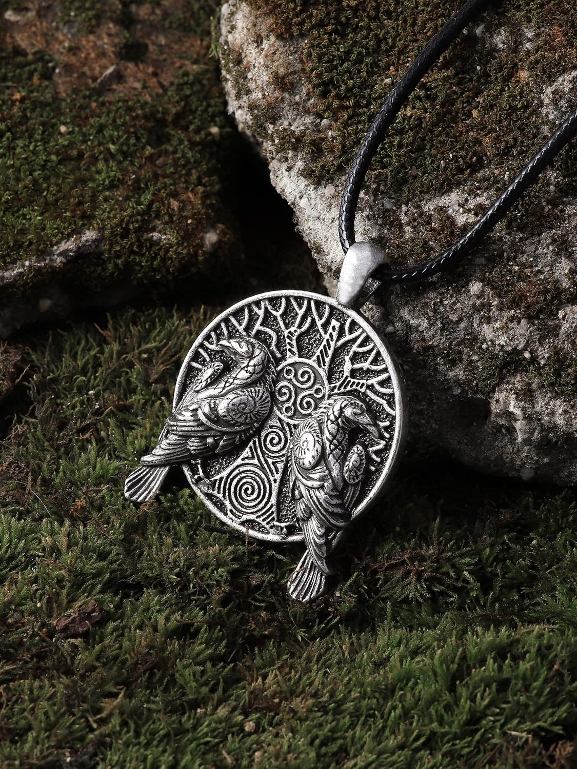 HAQUIL Raven Necklace, Viking Huginn and Muninn Tree of Life Pendant, Norse Jewelry Gift for Men and Women - Image 4