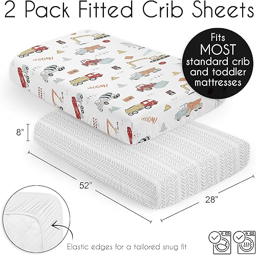 Miniatura 6 de Sweet Jojo Designs Juego de sábanas ajustadas para cuna de camión de construcción rojo y azul para bebé, cuarto de bebé, habitación de bebé, colchón