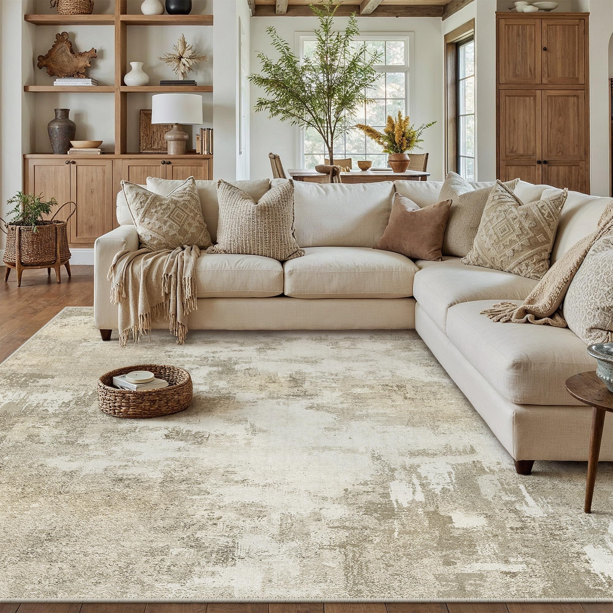PureCozy Abstraktes Teppich Wohnzimmer rutschfest Kurzflor Kunstwolle Schlafzimmer Teppich Waschbar Minimalistisch Bettvorleger Teppiche