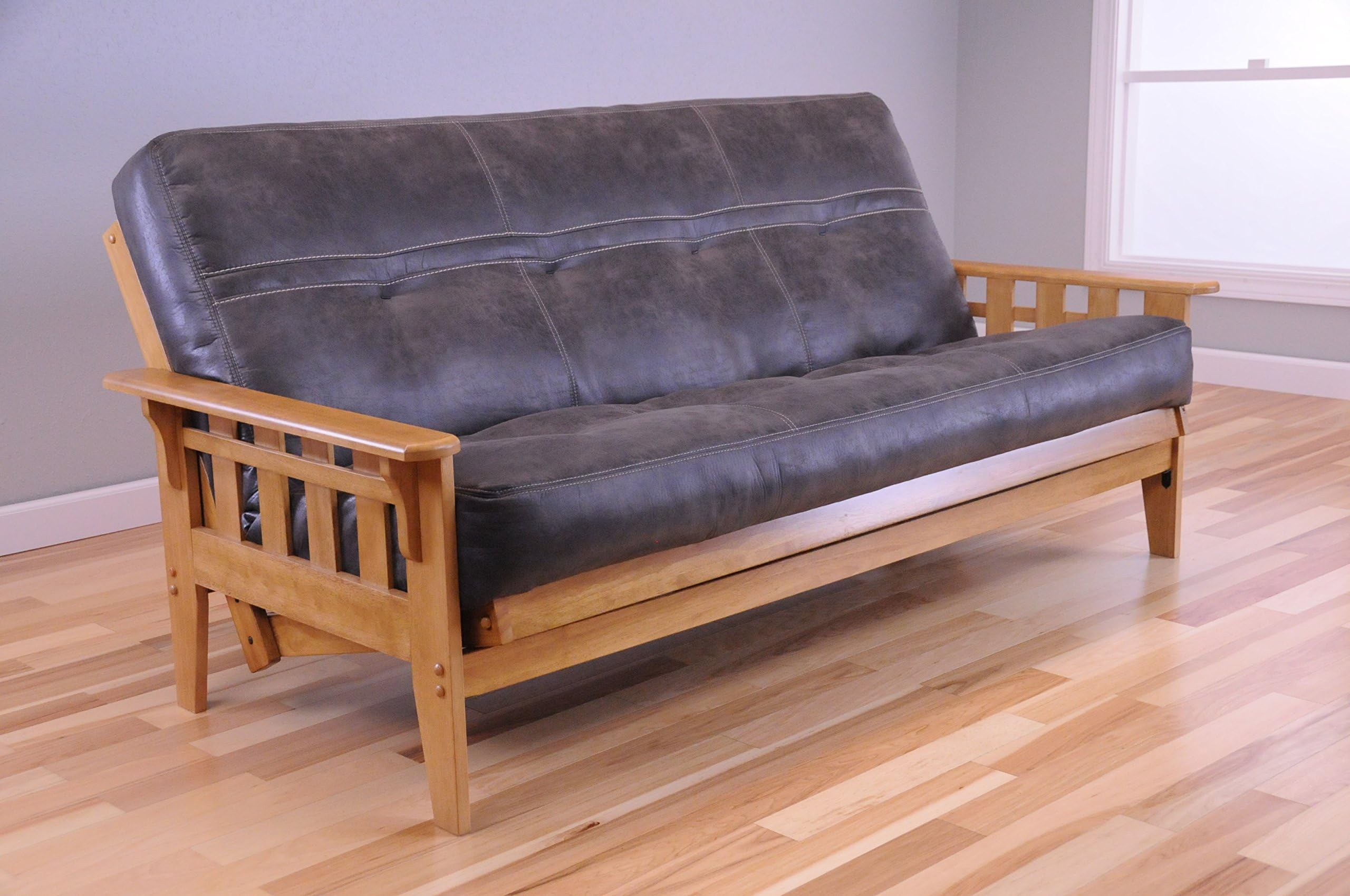 Wooden Futon Mission Style Maple Butternut Light Wood with Full Size Mattress and Optional Drawers for Storage