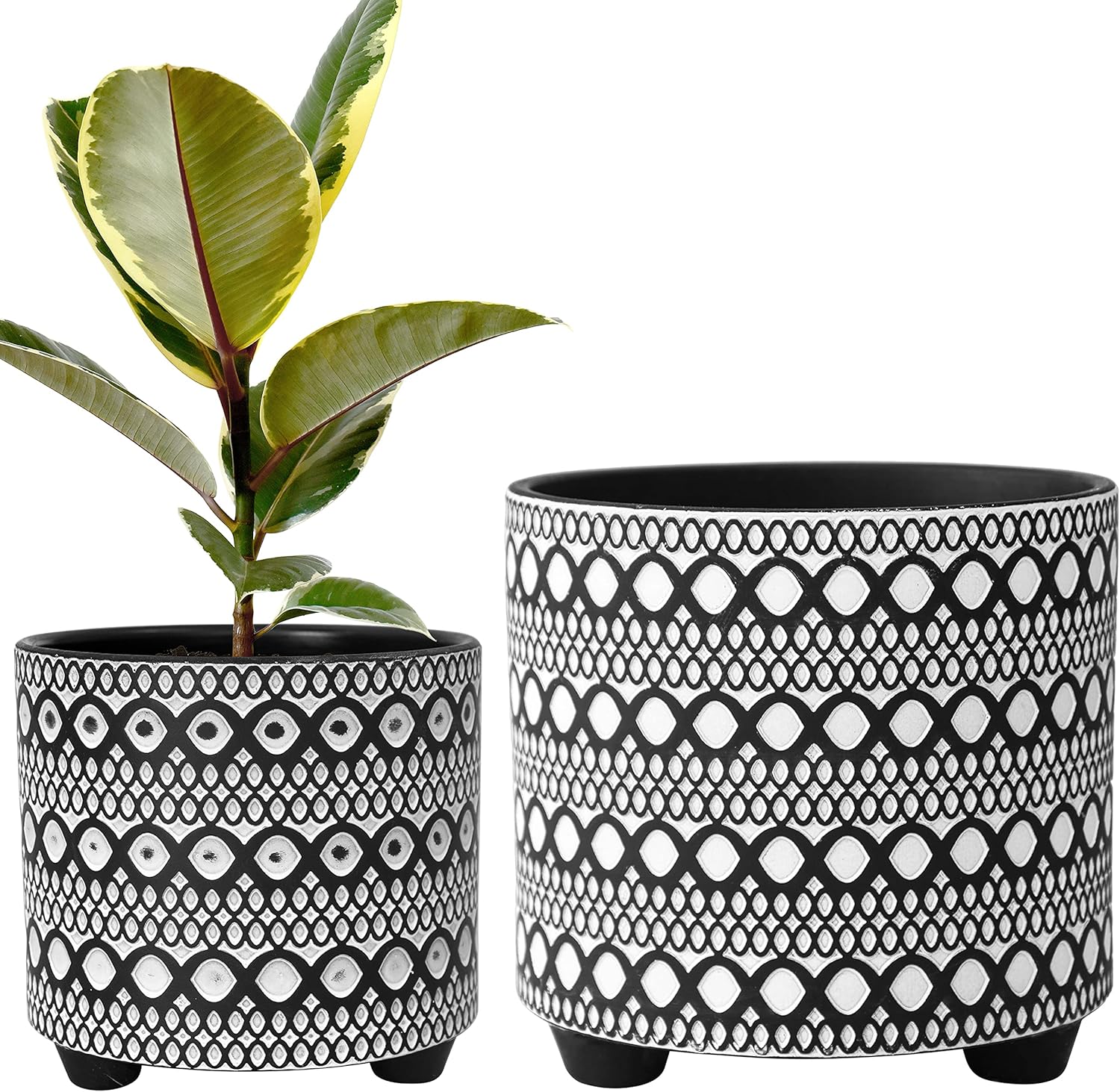 Amazon Com Set Of 2 Terracotta Planter Pots 6 Inch 8 Inch Modern Design Plants Pot With Drainage Hole Black White 34 953 B 5 Patio Lawn Garden
