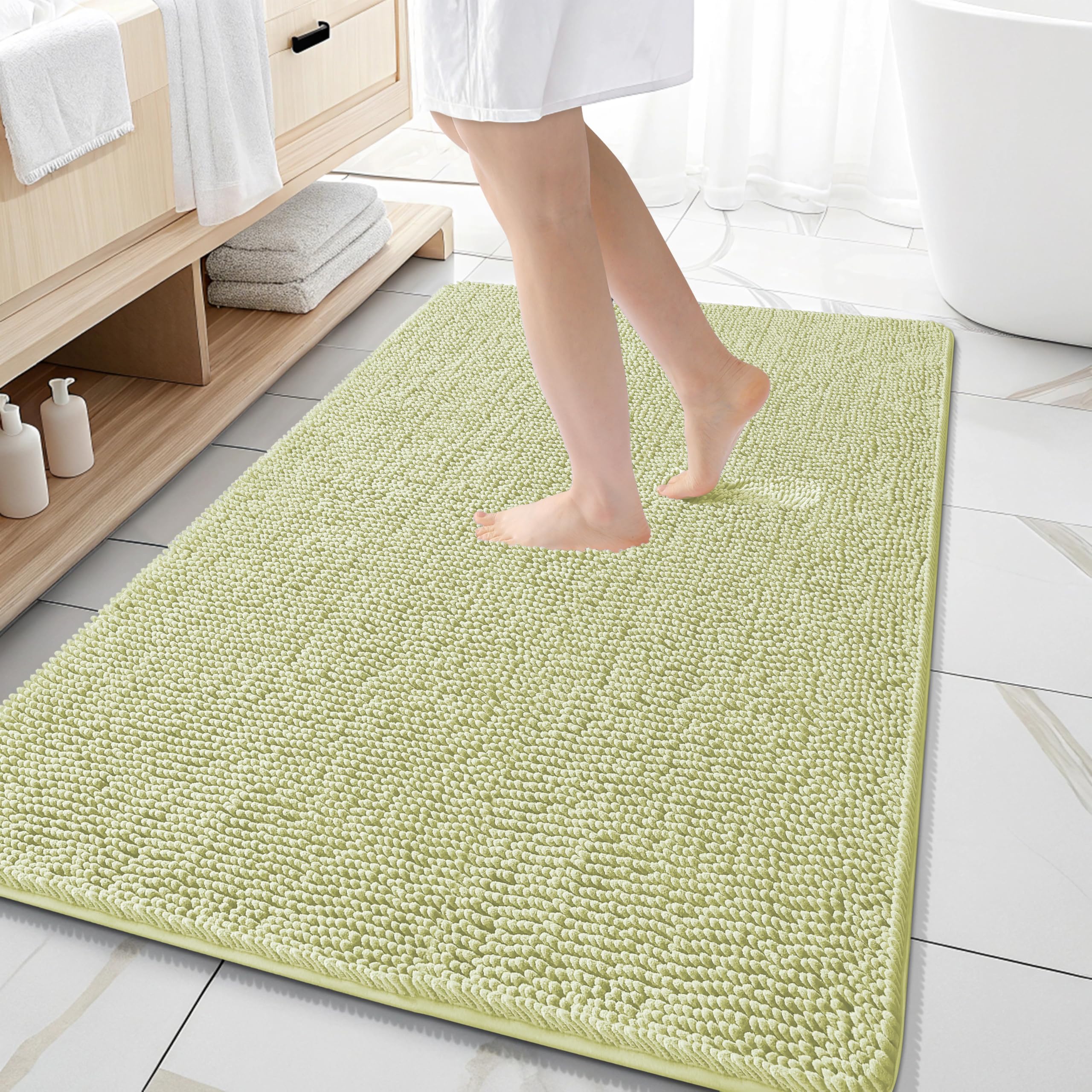 OLANLY Large Bathroom Rugs 59x35, Extra Soft Absorbent Chenille Bath Rugs | Vanilla, Quick-Drying Rubber Backing, Machine Washable Bath Mat for Bathroom Floor, Tub and Shower, Home Decor Accessories