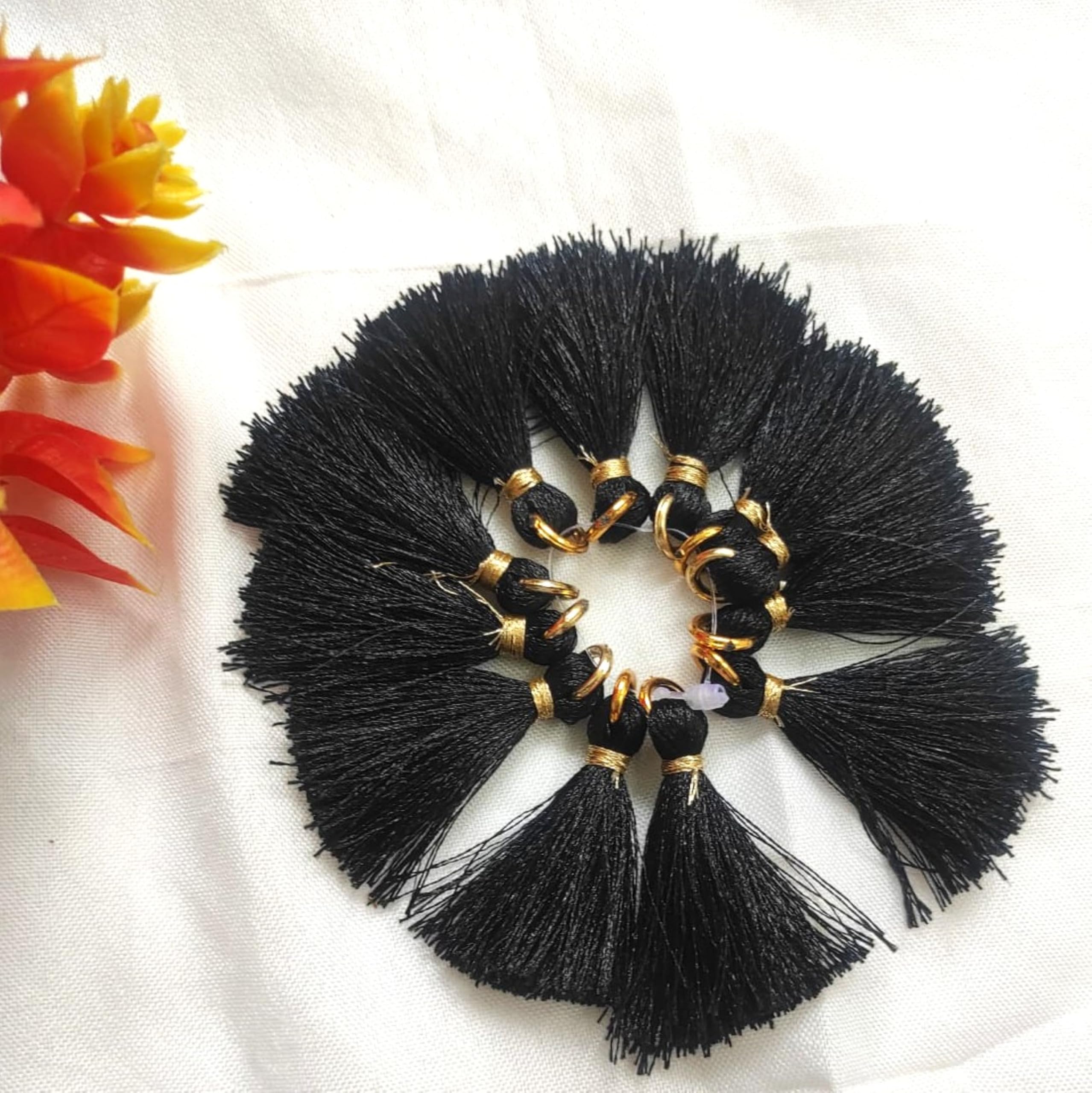 Brand STRI Collection Tassel for Sarees, kuchulu for Sarees Silk Thread Tassel Charms for Craft Good for You to DIY Pendant Pack of 12 pcs,6pairs, Book Mark Tassels (Black) 2