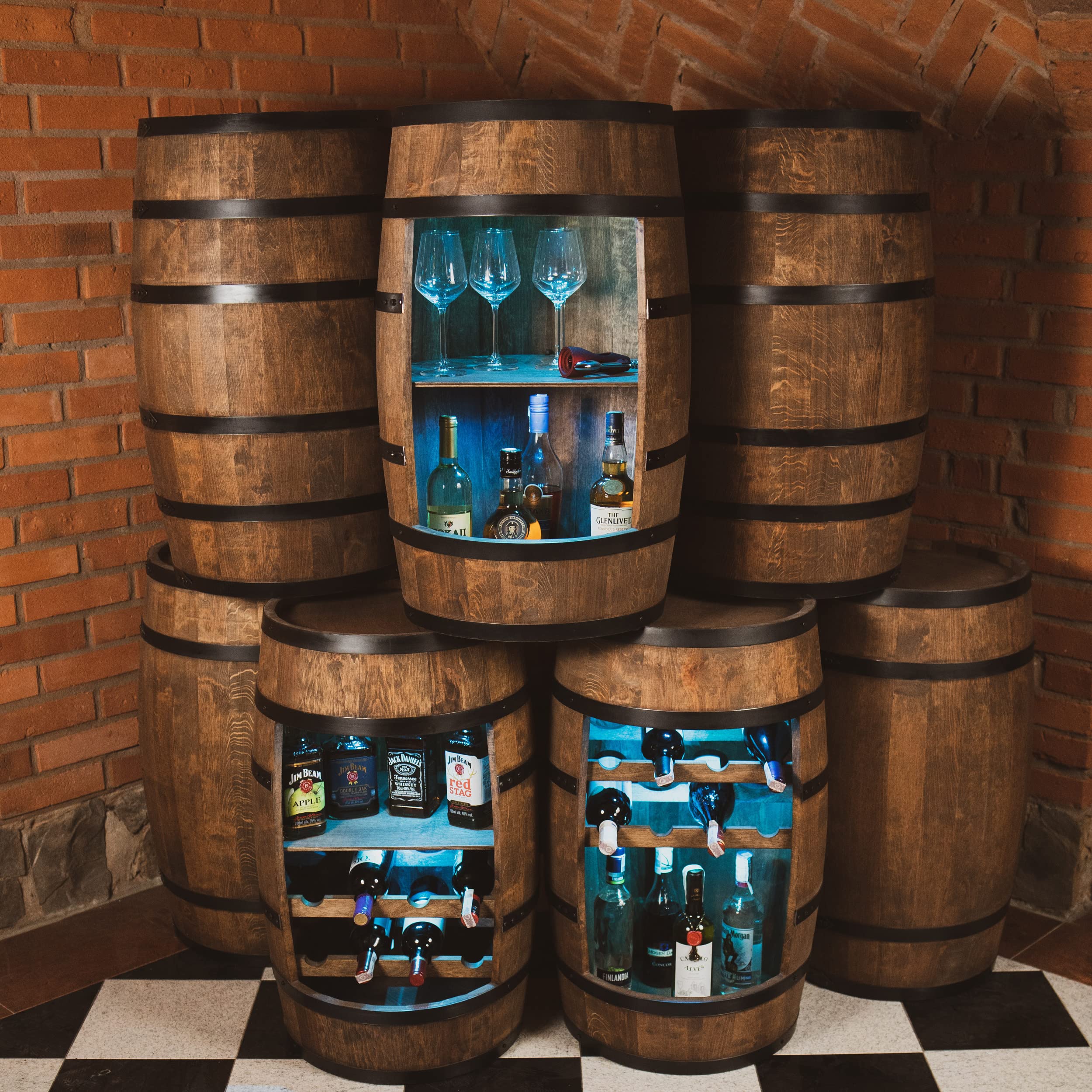 CREATIVE COOPER Weinregal Holz - Weinschrank Mini Bar - Alkohol Schrank Mann - Barschrank mit LED-Leuchten - 80cm hoch - Retro deko Bar Regal - Hausbar Theke - Fassmöbel (Wenge)