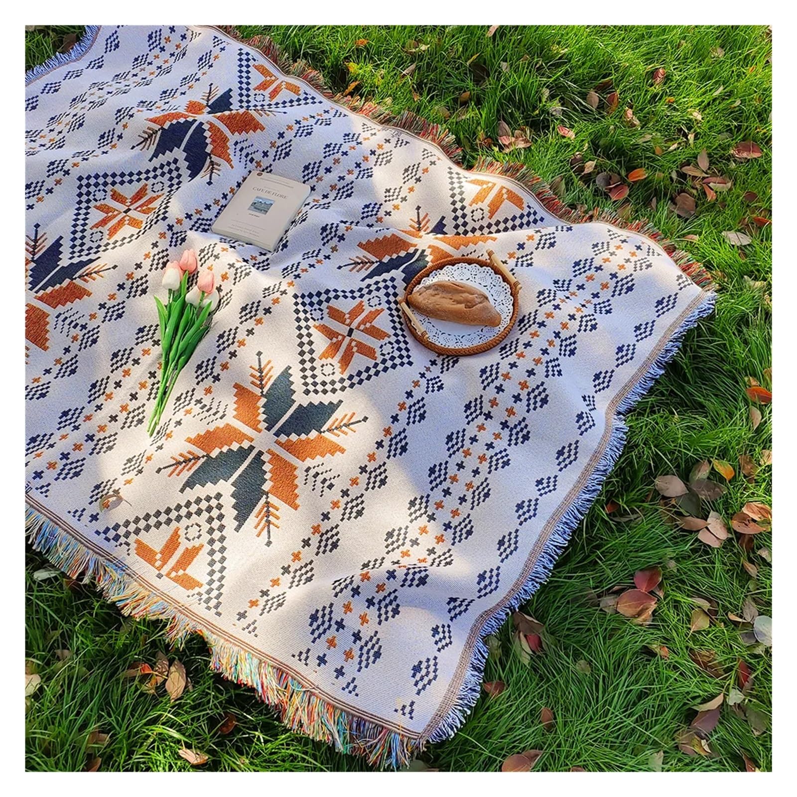 Couverture Pique Nique Tapis de Pique-Nique Portable for Camping et randonnée, Nappe Anti-poussière, Doux, for l'extérieur(Sucre Blanket,180x180cm)