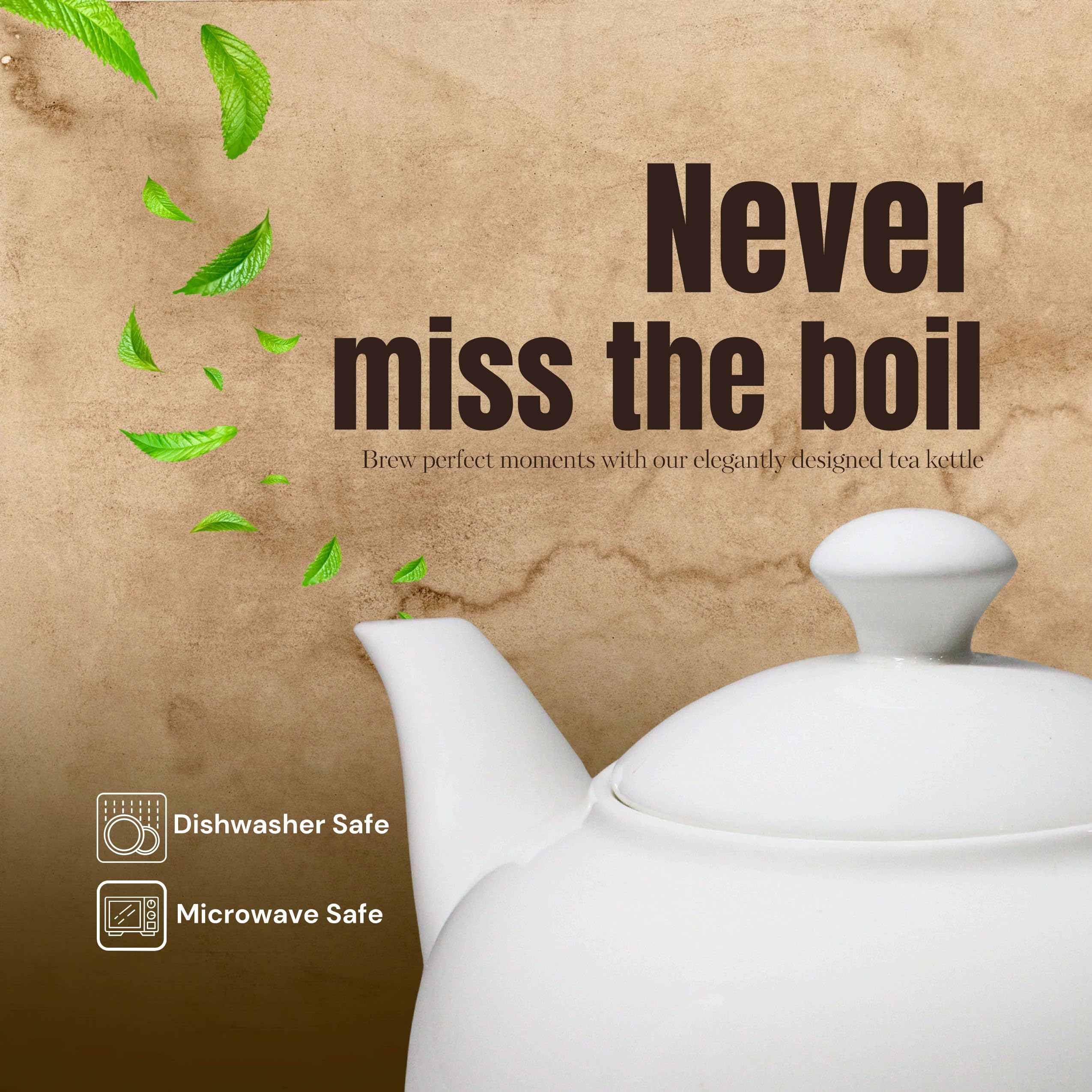 BAMBY White Porcelain Tea Pot or Kettle 1000 ml, 1 Piece with Lid & Handle Perfect for Serving Milk, Tea, Coffee, Green Tea (White) - Image 4 thumbnail