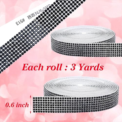 Miniatura 2 de Tiras de cinta de diamantes de imitación negras autoadhesivas, 3 yardas con diamantes de imitación de 0.079 pulgadas (0.079 in) para decoración de