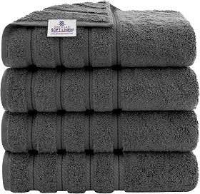 American Soft Linen Conjunto de toalhas de banho de luxo de 4 peças, toalhas de banho turcas 100% algodão 600 g/m2 para banheiro, toalhas de banho extra grandes de 68 x 137 cm, cinza escuro