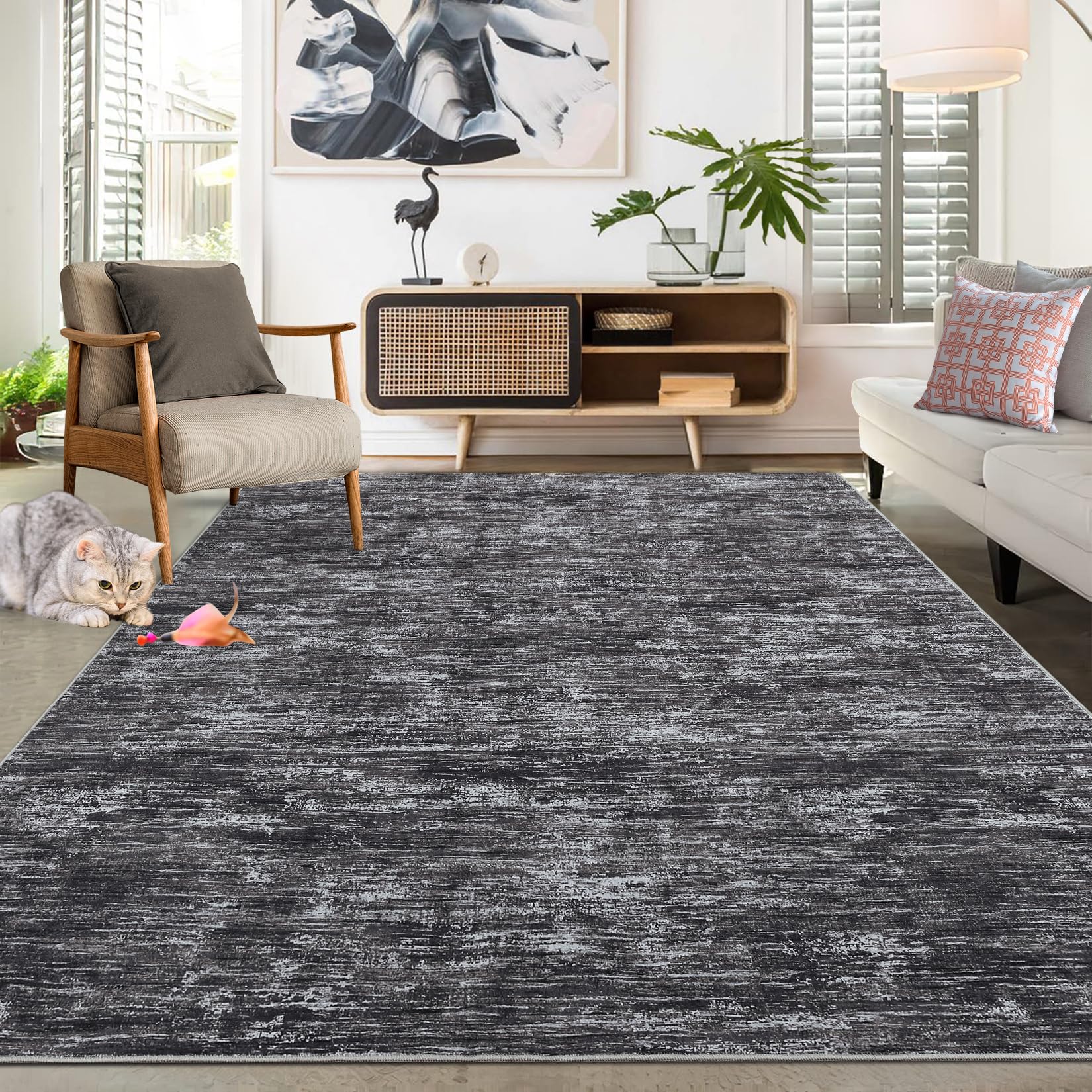 RUGSREAL Washable Rug 10x13 for Living Room Modern Abstract Area Rug Non-Slip Large Contemporary Bedroom Rug Stain Resistant Aesthetic Accent Floor