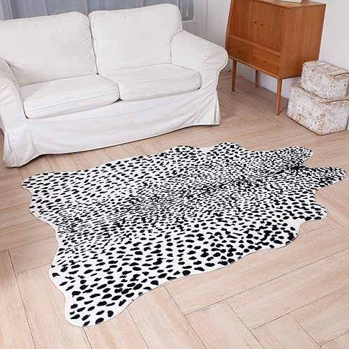 Miniatura 4 de MustMat Alfombra sintética de animales con estampado de leopardo blanco y negro, para sala de estar, aproximadamente 4.5 x 6.2 pies