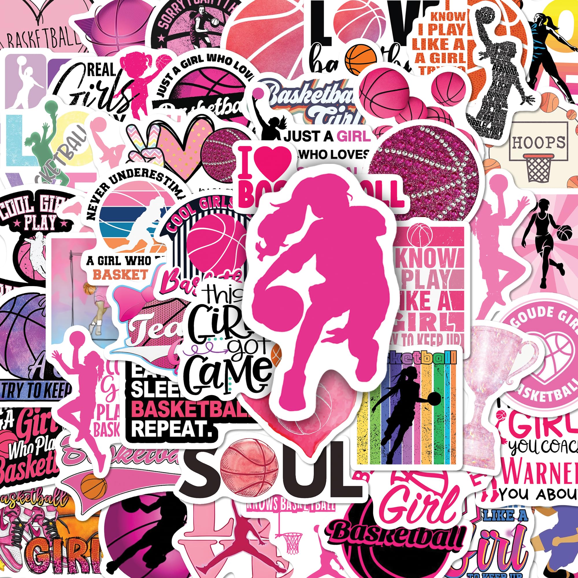 BEATRI Basketball Girl Stickers 50Pcs Women Basketball Waterproof Vinyl Decor & Party Favors for Laptop, Water Bottle, Skateboard & Travel Gear |