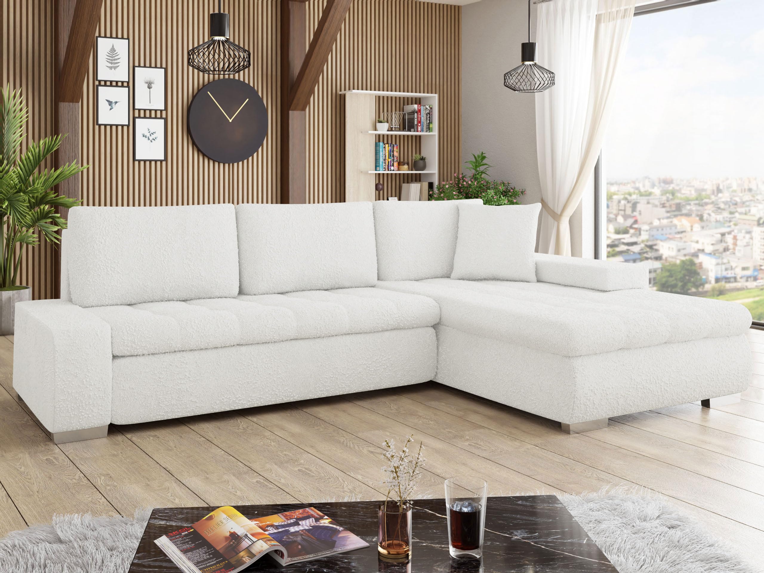 Mirjan24 Eckcouch Ecksofa Orkan Premium, Elegante Sofa mit Schlaffunktion und Bettfunktion, Bettkasten Couch L-Sofa, Ottomane Universal, Große Farbauswahl (Boucle Baloo 2073)