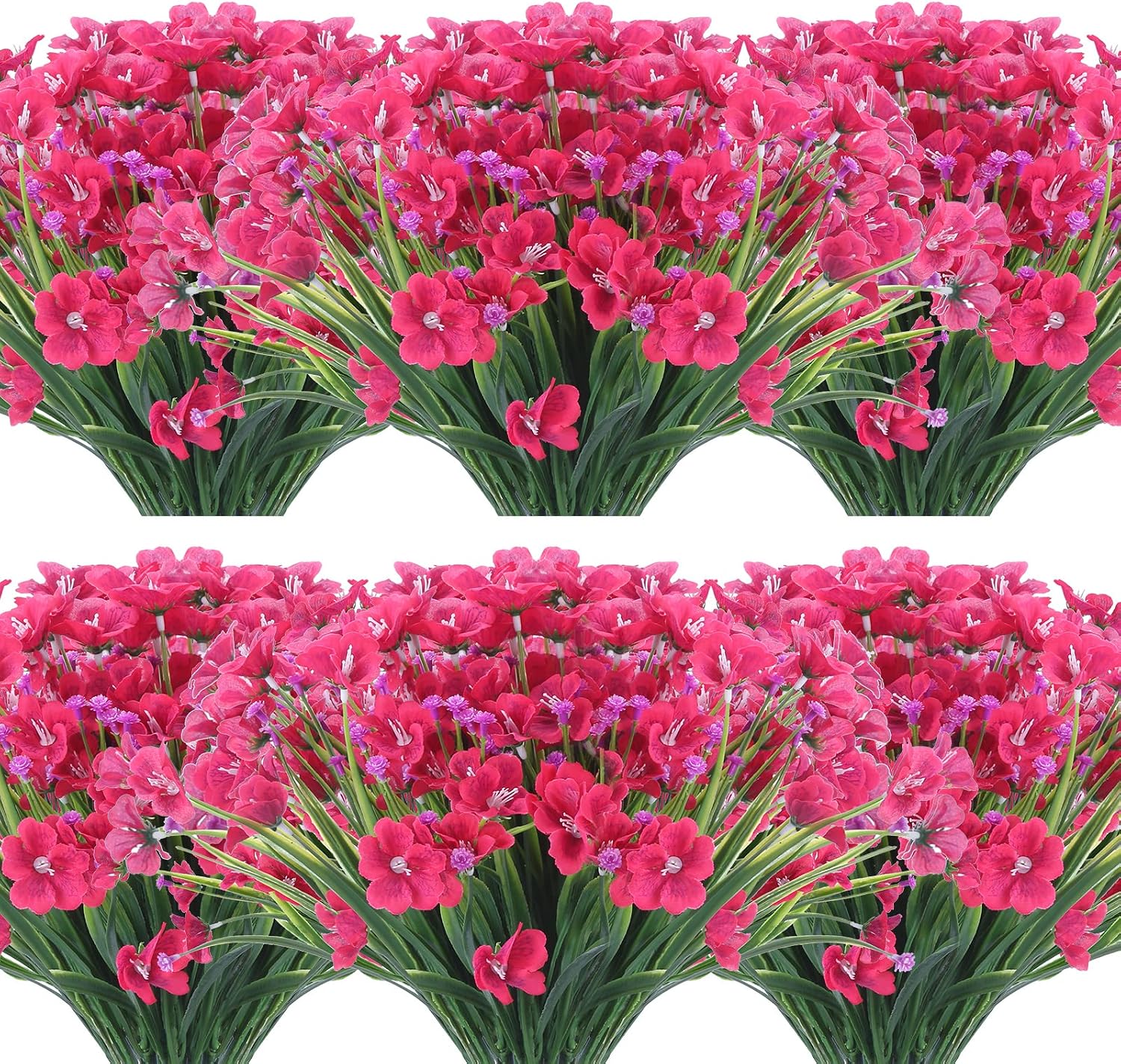 XEOLIAN Artificial Flowers 8 Bundles UV Resistant Original Craftsmanship Fake Beautiful Patterned Flowers No Fade Faux Plastic Greenery Shrubs Garden Porch Window Box Decorating(Red)