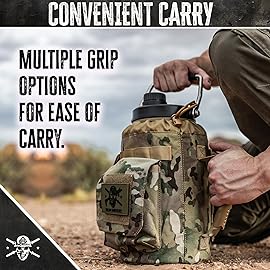 Iron Infidel Battle Bottle - One Gallon Insulated Water Bottle with Dual Carry Handles - 128 oz Tactical Stainless Steel Water Jug & Rugged Extra Large Sleeve With Storage (OCP Camo 128 Ounces)