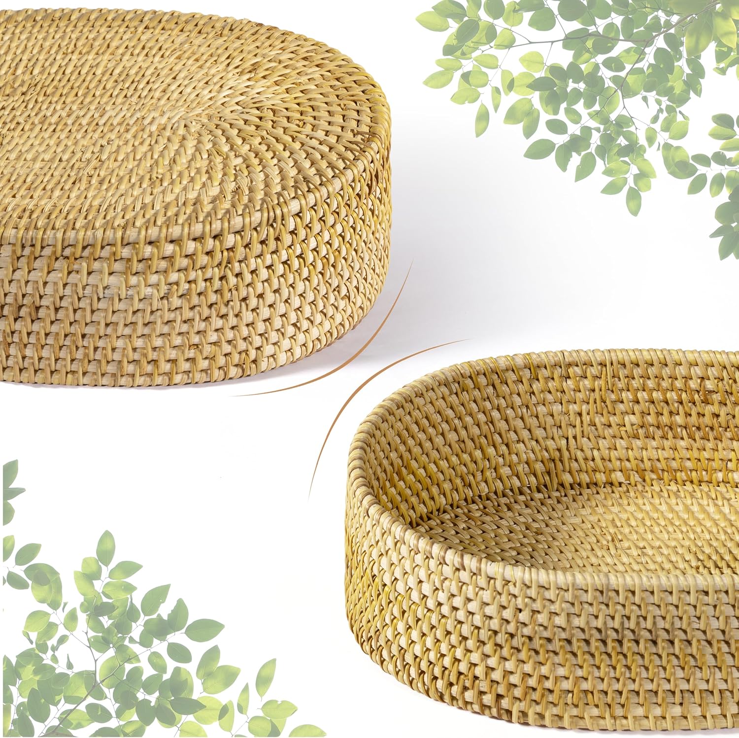 Natural Basket with Warming Stone and Cloth Cover for Serving Sourdough Bread, Fruits, Snacks, Bakers Gift for Kitchen, House Warming Gift - Vietnamese rattan