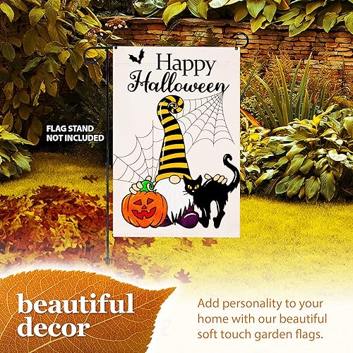 Miniatura 10 de G128 Bandera de jardín para decoración de Halloween, gato negro y fantasmas, 12 x 18 pulgadas