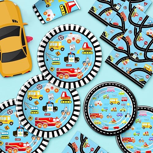 Miniatura 6 de Tráfico Jam Carros Camiones Transporte Platos de Cumpleaños y Servilletas Suministros de Fiesta Vajilla Incluye Plato, Taza, Servilleta, Vehículo de