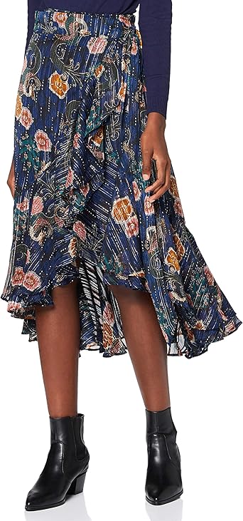 long patterned wrap skirt